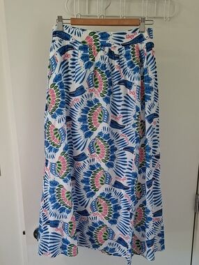 Haver & Blair White & Tropical Print Toucan Floral Maxi Circle Skirt (Size M)